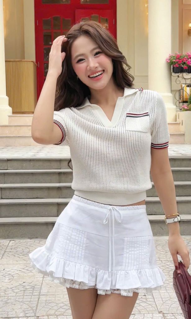 CHÂN VÁY NGẮN CẠP TRỄ LAI BÈO PHỐI REN K CLOSET V1010