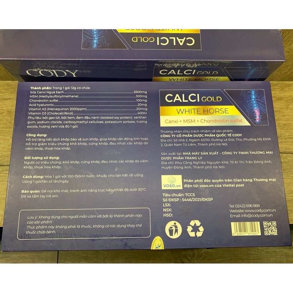 Canxi Ngựa bạch CODY - Canxi GOLD ngừa loãng xương hộp 360g