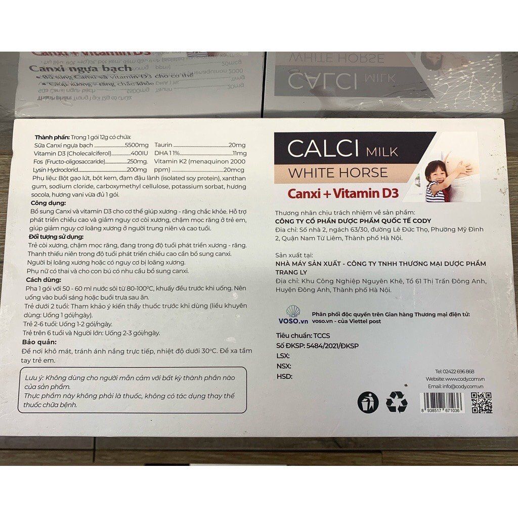 Canxi Ngựa bạch CODY - Canxi Milk cho mẹ bầu và em bé hộp 360g