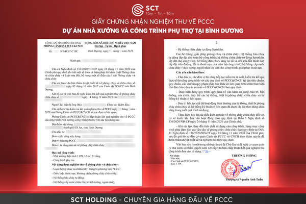  HOÀN TẤT NGHIỆM THU PCCC DOANH NGHIỆP SẢN XUẤT CẤU KIỆN KIM LOẠI | SCT HOLDING 