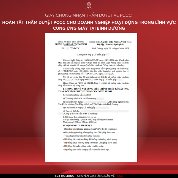  HOÀN TẤT THẨM DUYỆT PCCC CHO DOANH NGHIỆP HOẠT ĐỘNG TRONG LĨNH VỰC CUNG ỨNG GIẤY TẠI BÌNH DƯƠNG 
