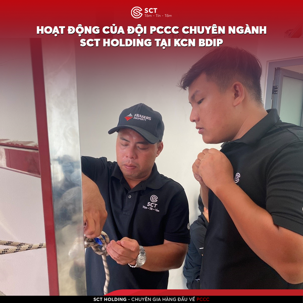  ĐỘI PCCC CỦA SCT HOLDING TỔ CHỨC ÔN LUYỆN NGHIỆP VỤ BUỘC DÂY CỨU NẠN CỨU HỘ 