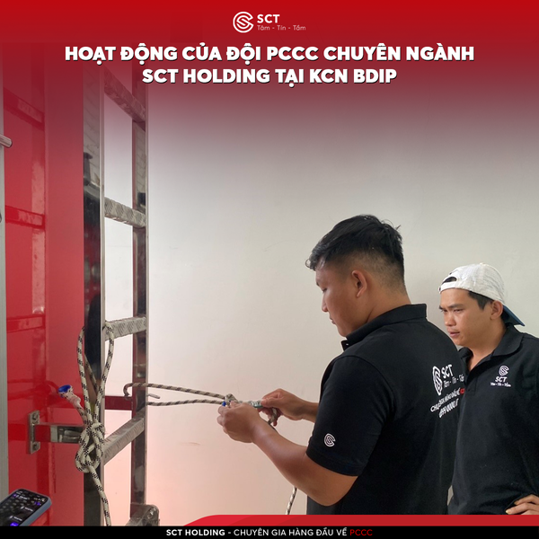  ĐỘI PCCC CỦA SCT HOLDING TỔ CHỨC ÔN LUYỆN NGHIỆP VỤ BUỘC DÂY CỨU NẠN CỨU HỘ 