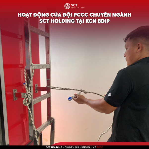  ĐỘI PCCC CỦA SCT HOLDING TỔ CHỨC ÔN LUYỆN NGHIỆP VỤ BUỘC DÂY CỨU NẠN CỨU HỘ 