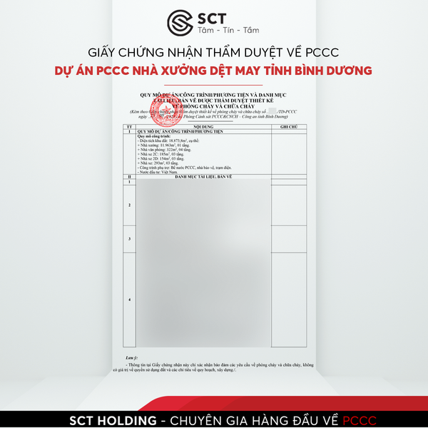  DỰ ÁN THẨM DUYỆT PCCC VỀ LĨNH VỰC DỆT MAY l SCT HOLDING 