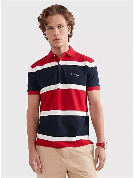  Áo Thun Polo Tommy Mens Rugby Stripe Regular Fit (Đỏ) 