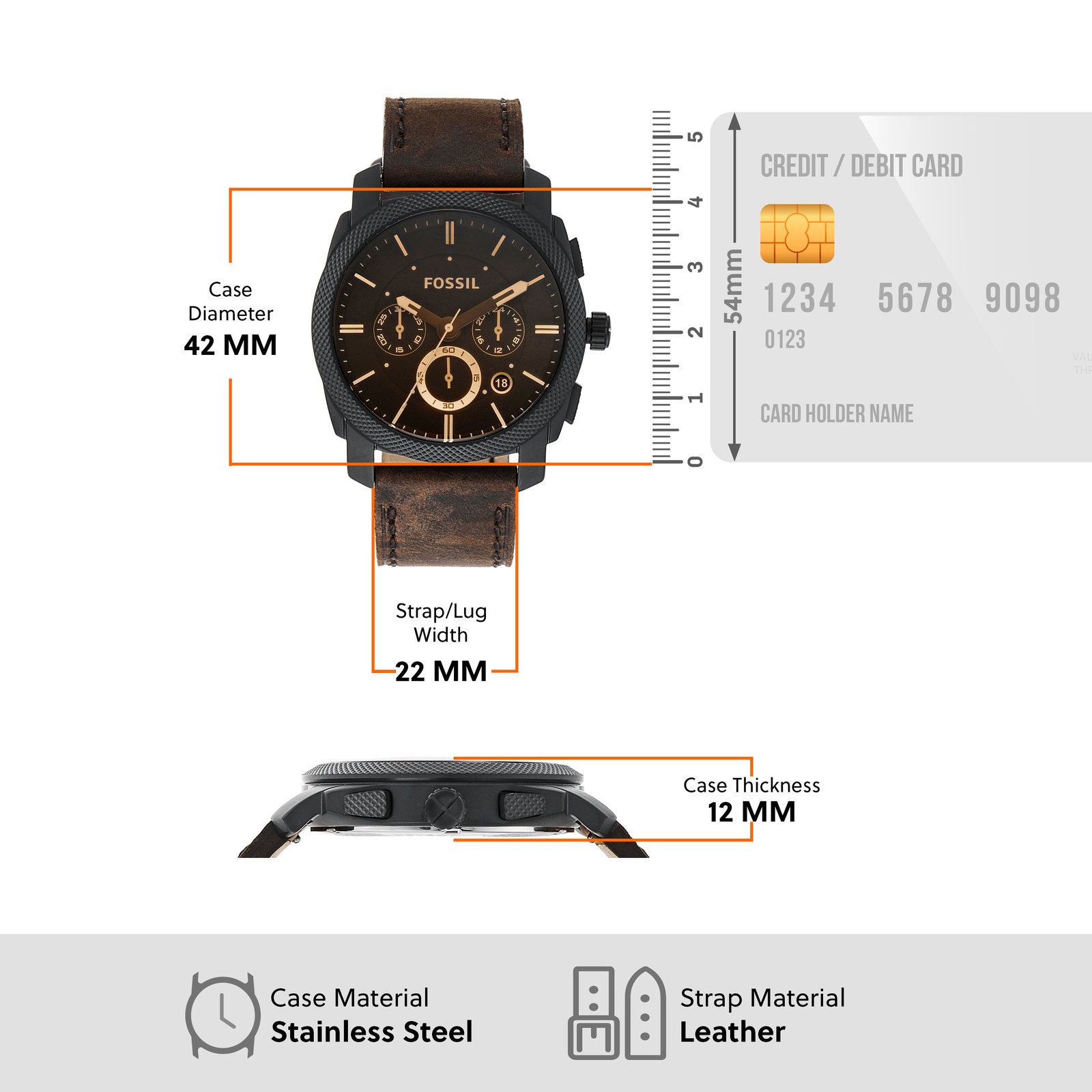  Đồng hồ nam Fossil MACHINE dây da FS5251SET- màu nâu 