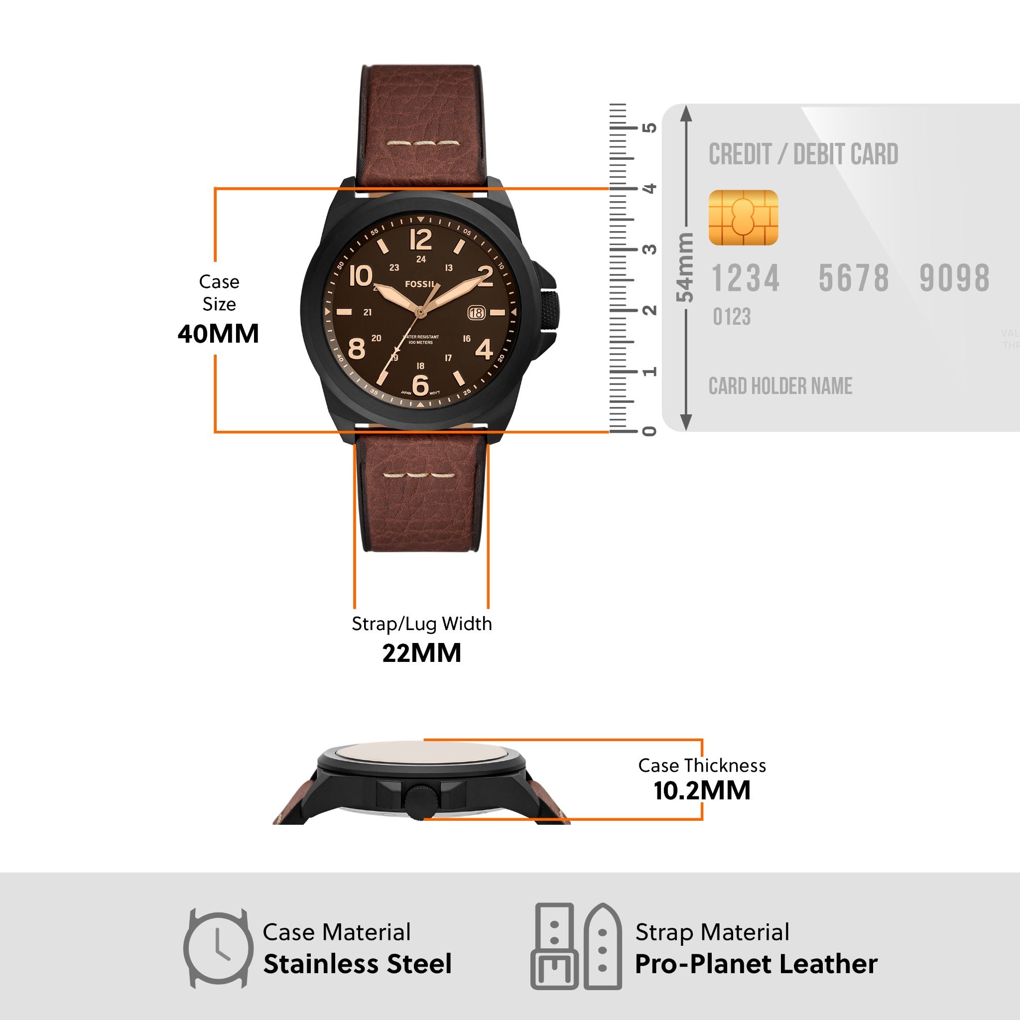  Đồng hồ nam Fossil BRONSON dây da FS5938 - màu nâu 