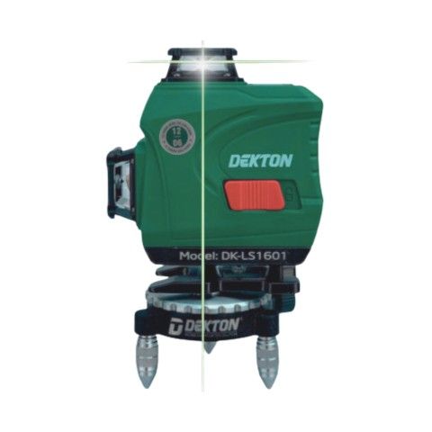 Máy cân bằng laser Dekton DK-LS1601 Máy 16 tia xanh. Máy sử dụng nút bấm cảm ứng trên thân máy, có chức năng khóa tia, chớp tia