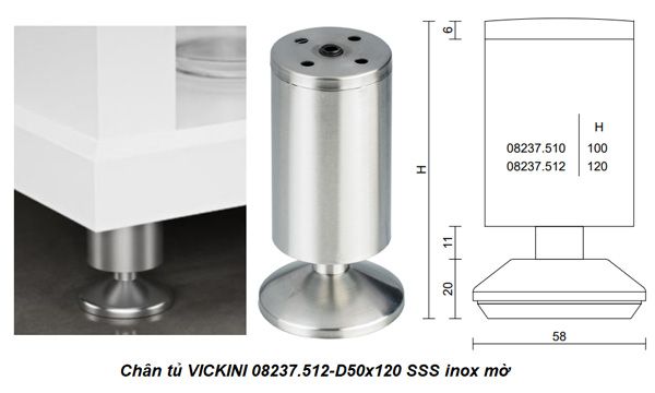 Chân tủ VICKINI 08237.512-D50x120 SSS inox mờ