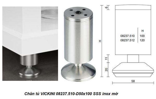 Chân tủ VICKINI 08237.510-D50x100 SSS inox mờ