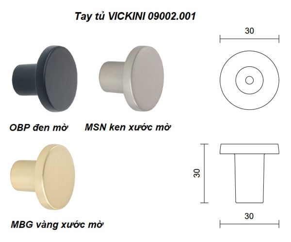 Tay tủ VICKINI 09002.001 MBG vàng xước mờ