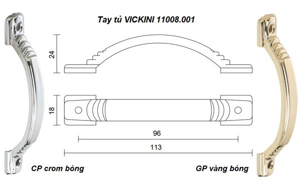 Tay tủ VICKINI 11008.001 GP vàng bóng