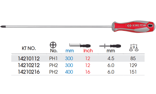  Tua vít 4 cạnh loại dài PH2x300mm Kingtony 14210212 