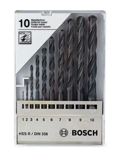  Bộ 10 mũi HSS-R DIN338 D1,2,3,4,5,6,7,8,9,10 Bosch 1609200203 