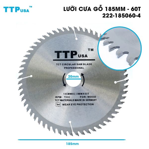  Lưỡi cưa gỗ 185mm TTPusa 222-185060-4 