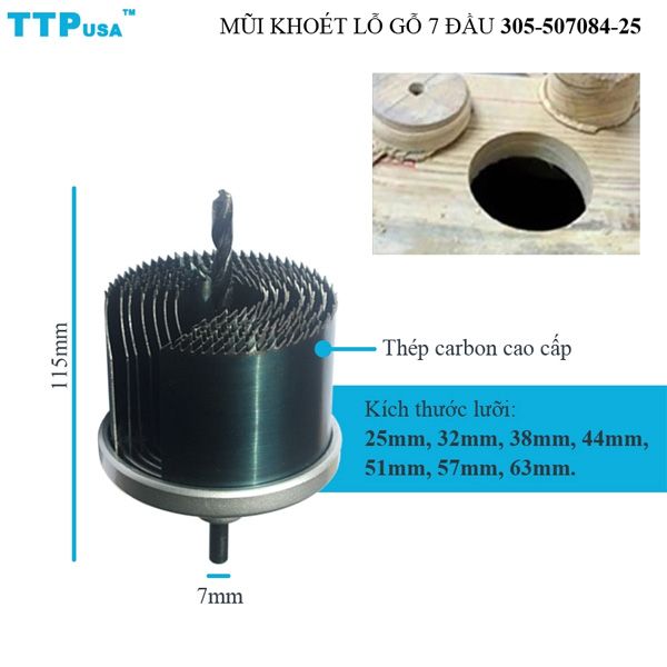  Mũi khoét lỗ gỗ 7 đầu TTPusa 305-507084-25 