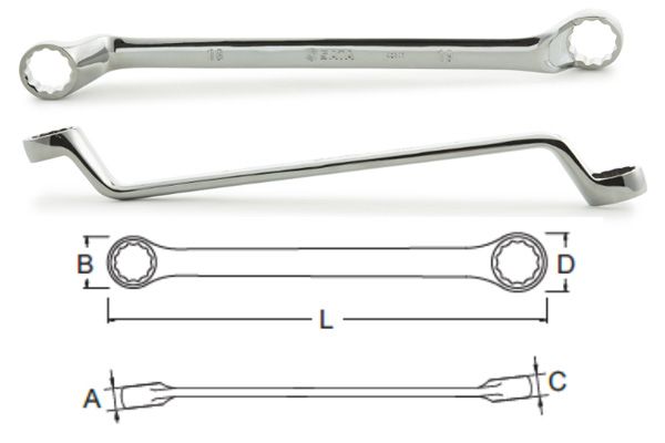 Cờ lê 2 đầu vòng cổ cao xi bóng 14x15mm SATA 42305