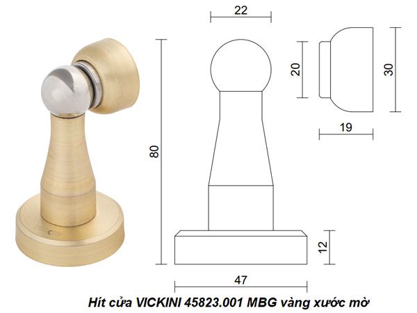 Hít cửa VICKINI 45823.001 MBG vàng xước mờ