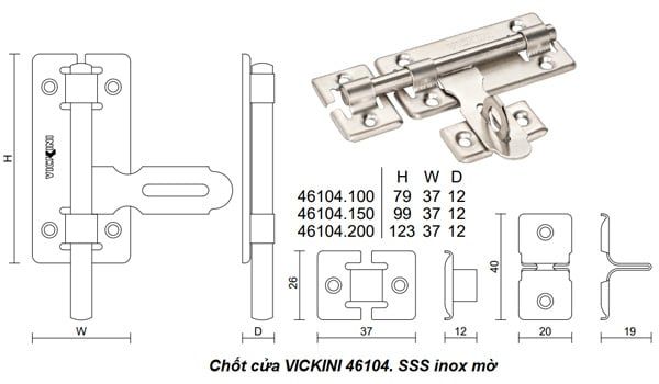 Chốt cửa VICKINI 46104.150 SSS inox mờ