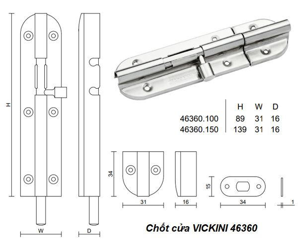 Chốt cửa VICKINI 46360.100 SSS inox mờ