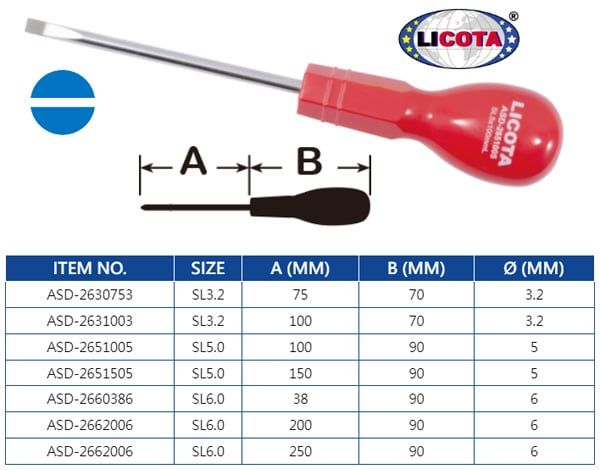  Tua vít dẹp cán bầu Licota ASD-2653005 (SL5x300mm) 