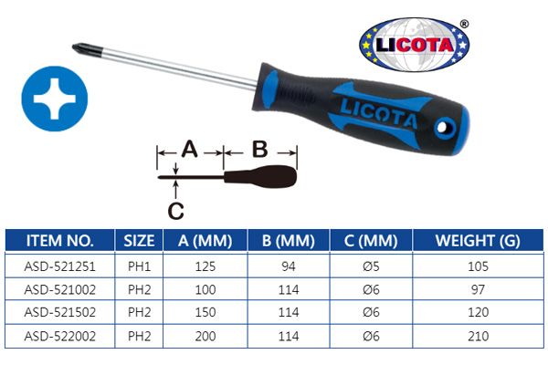  Tua vít bake cán chống dầu PH2x200mm LICOTA ASD-522002 