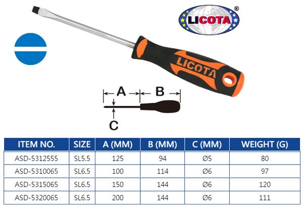 Tua vít dẹp cán chống dầu SL6x200mm LICOTA ASD-5320065