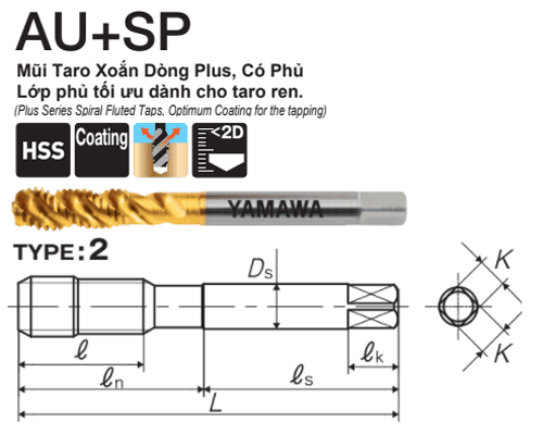Mũi Taro xoắn hiệu suất cao Yamawa VSAPR012P (M12x1.75)