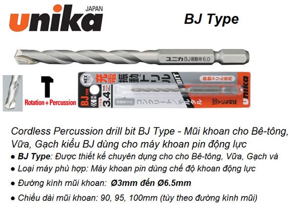 Mũi khoan bê tông chuôi lục giác Unika BJ6.0x100