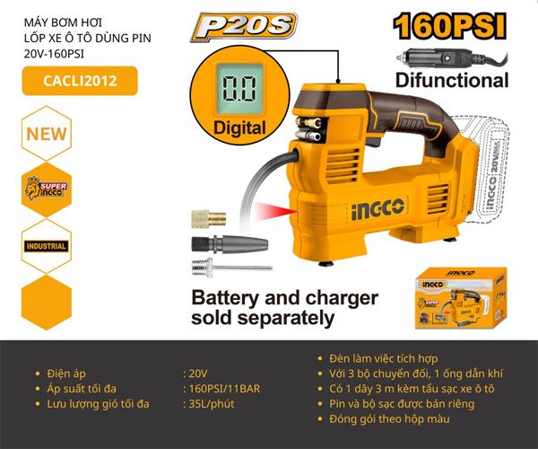 Máy bơm hơi dùng pin 20V INGCO CACLI2012