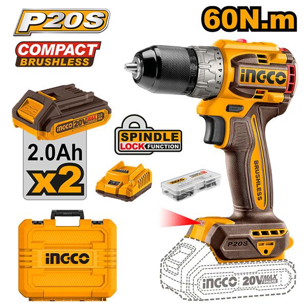 Máy khoan vặn vít dùng pin 20V-60Nm INGCO CDLI20602