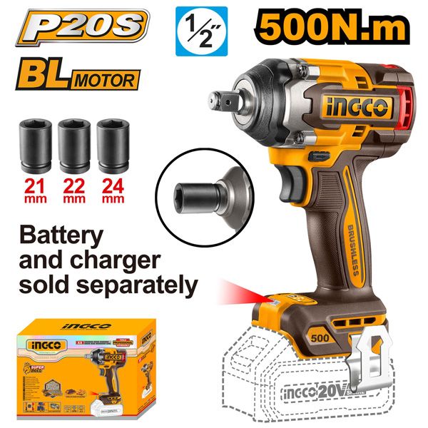 Máy vặn bu lông dùng pin 20V-500Nm INGCO CIWLI20501