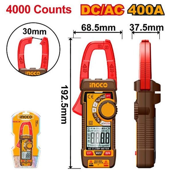Đồng hồ kẹp kỹ thuật số AC/DC 400A-4000 số đếm Ingco DCM62002