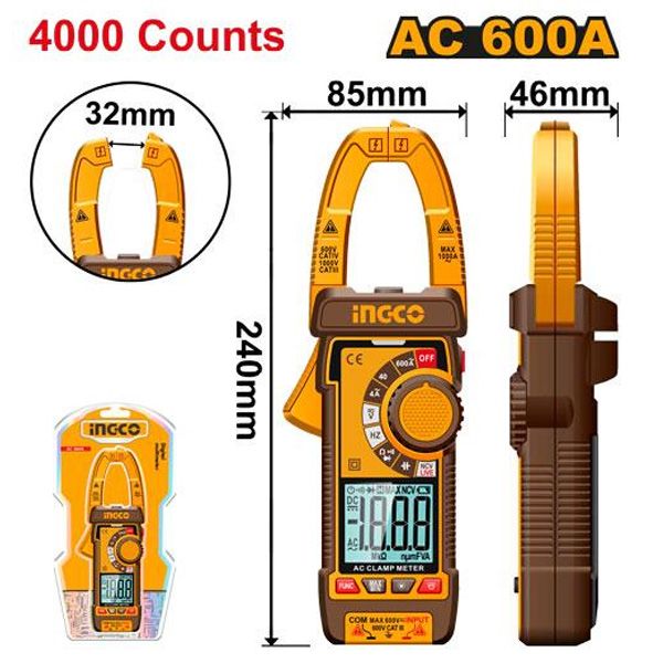 Đồng hồ kẹp kỹ thuật số AC 600A-4000 số đếm Ingco DCM66001