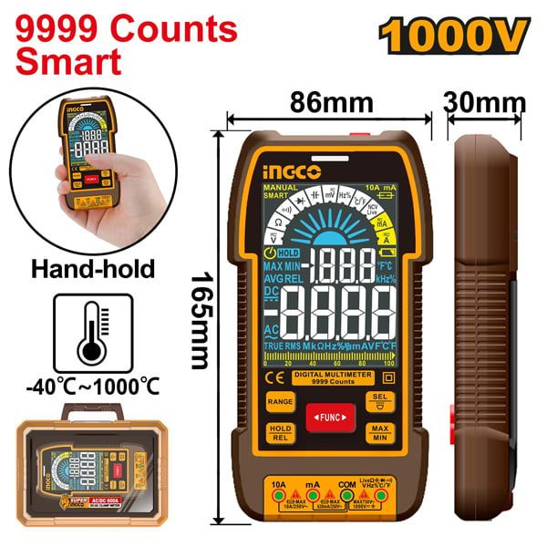 Đồng hồ vạn năng kỹ thuật số 1000V-9999 số đếm thông minh Ingco DM110004