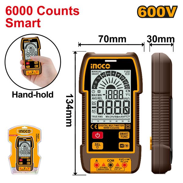 Đồng hồ vạn năng kỹ thuật số 600V-6000 số đếm thông minh Ingco DM16004