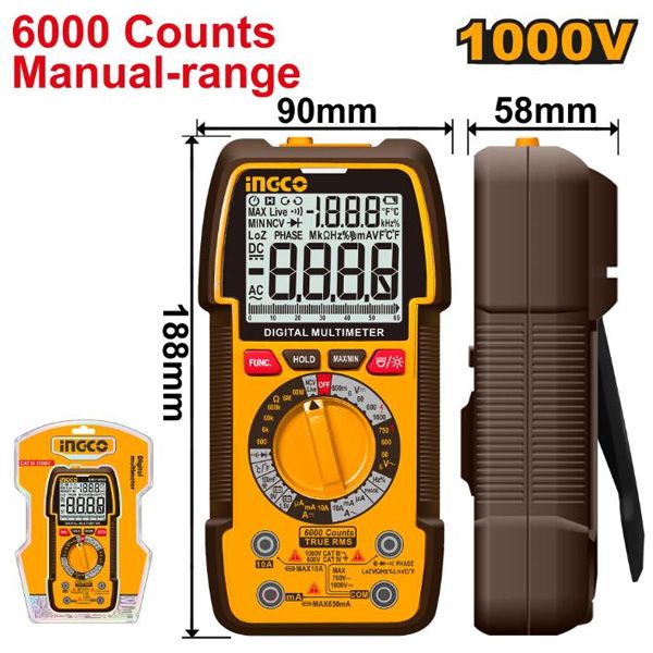 Đồng hồ vạn năng kỹ thuật số 1000V-6000 số đếm Ingco DM310002