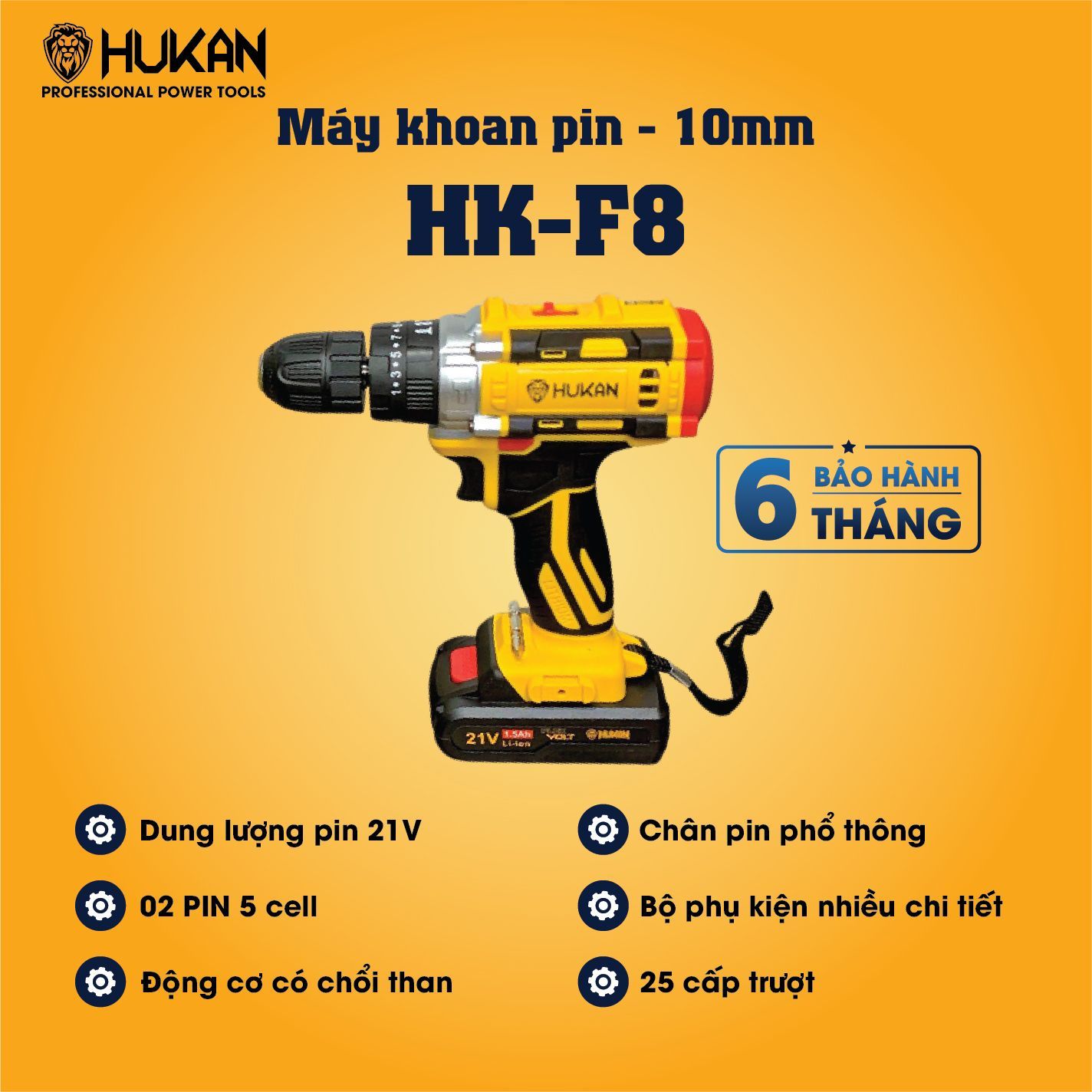  Máy khoan vặn vít dùng pin 21V HUKAN HK-F8 