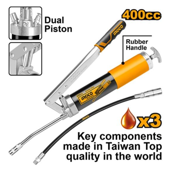 Súng bơm mỡ 2 piston 400cc Ingco GRG015002