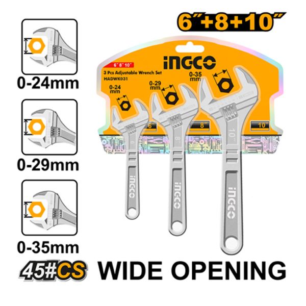 Bộ mỏ lết cán trơn 3 cái 6, 8, 10 inch Ingco HADWK031