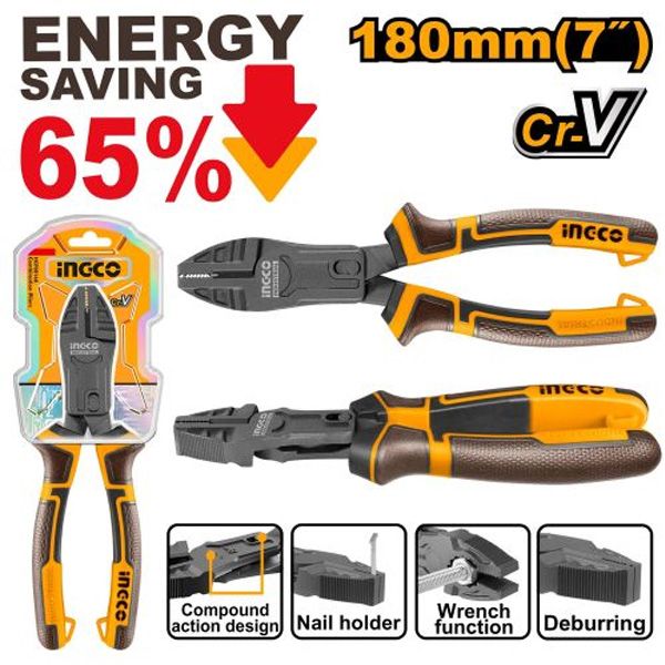 Kìm răng trợ lực cao cấp 7 inch/180mm Ingco HCCP58180