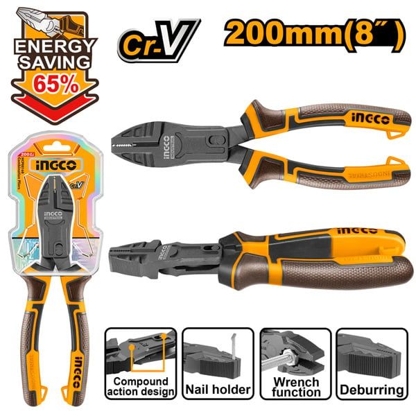 Kìm răng trợ lực cao cấp 8 inch/200mm Ingco HCCP58200