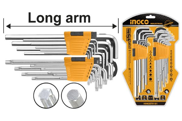 Bộ lục giác đầu lục giác và bông dài 18 chi tiết thép Cr-V Ingco HHKSET0181