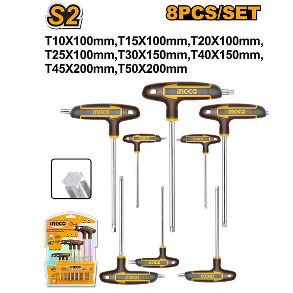 Bộ 8 chìa lục giác tay cầm chữ T đầu sao Ingco HHKT8083