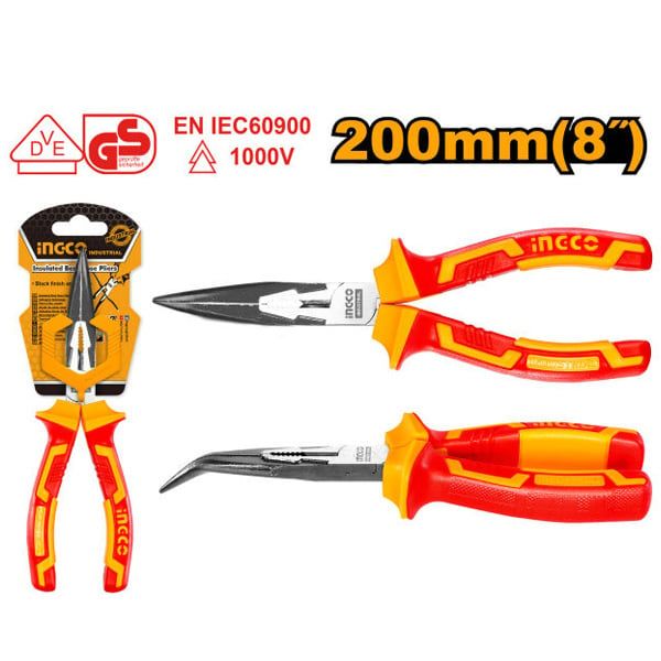 Kìm mũi cong cách điện 8 inch/200mm Ingco HIBNP28208