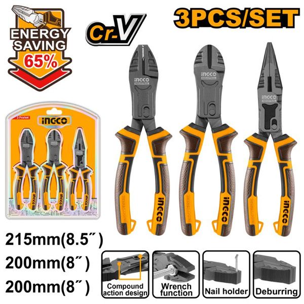 Bộ 3 kìm răng, cắt và nhọn trợ lực Ingco HKCPS5831