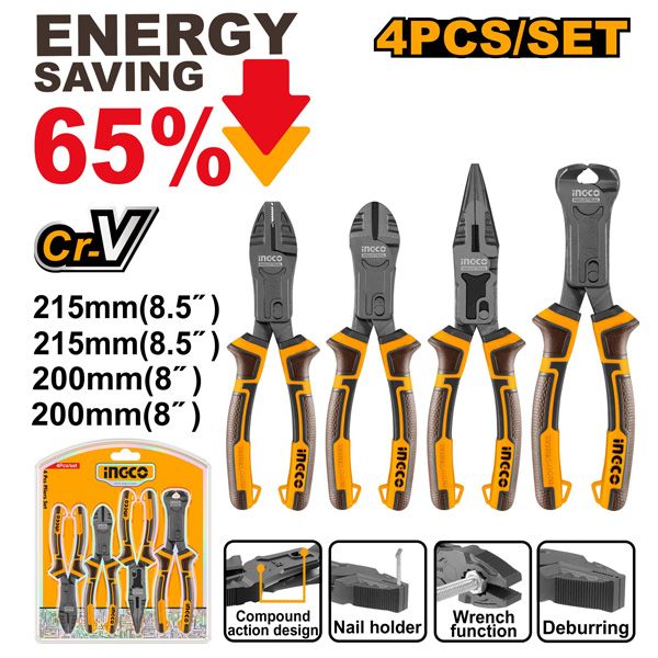 Bộ 4 kìm trợ lực 8, 8.5 inch Ingco HKCPS5841