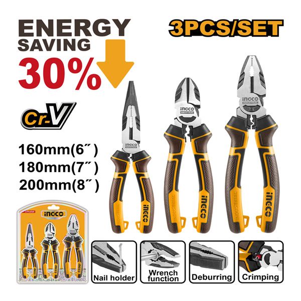 Bộ 3 kìm răng, cắt và nhọn cao cấp Ingco HKHLPS2831