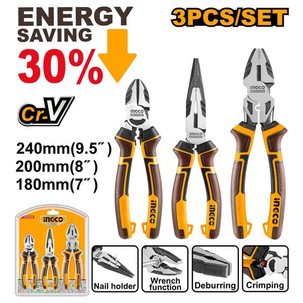 Bộ 3 kìm răng, cắt và nhọn cao cấp Ingco HKHLPS2832